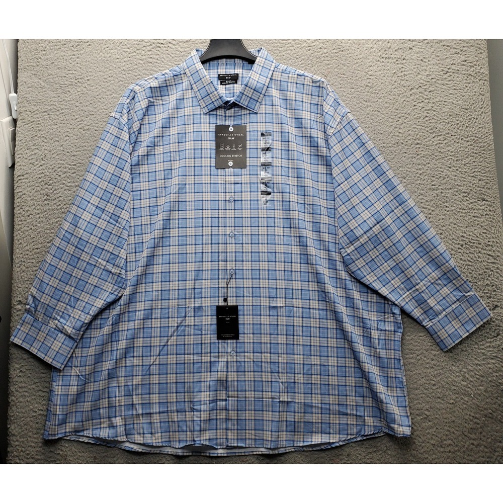 Shaquille O'Neal XLG Dress Shirt Mens 4XL Multi Plaid Big Fit Cooling Stretch